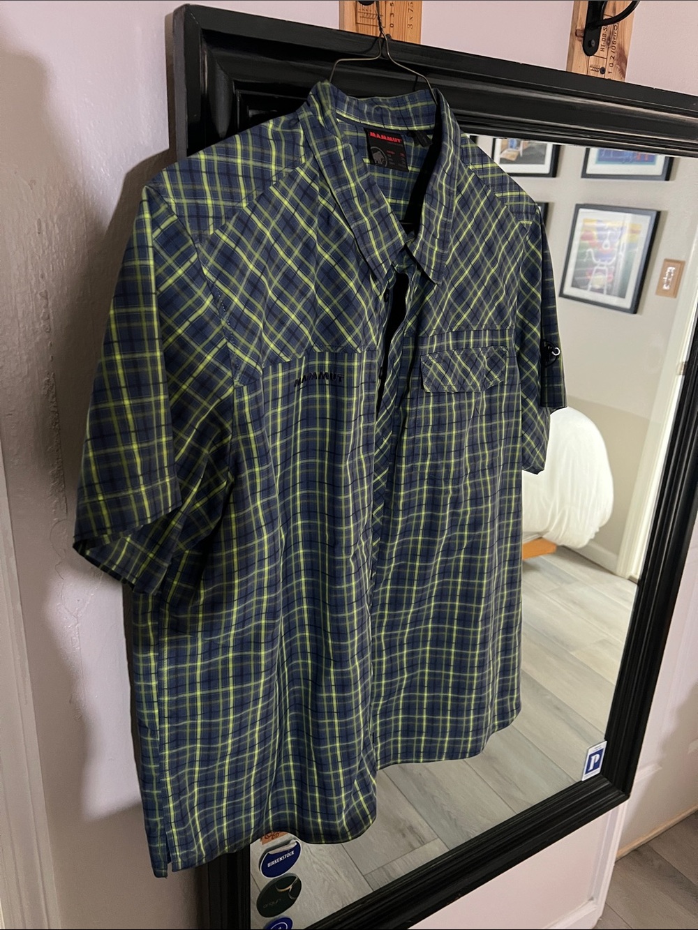 Mammut Navy Plaid Shirt with Lime Accents and Mammoth Patch